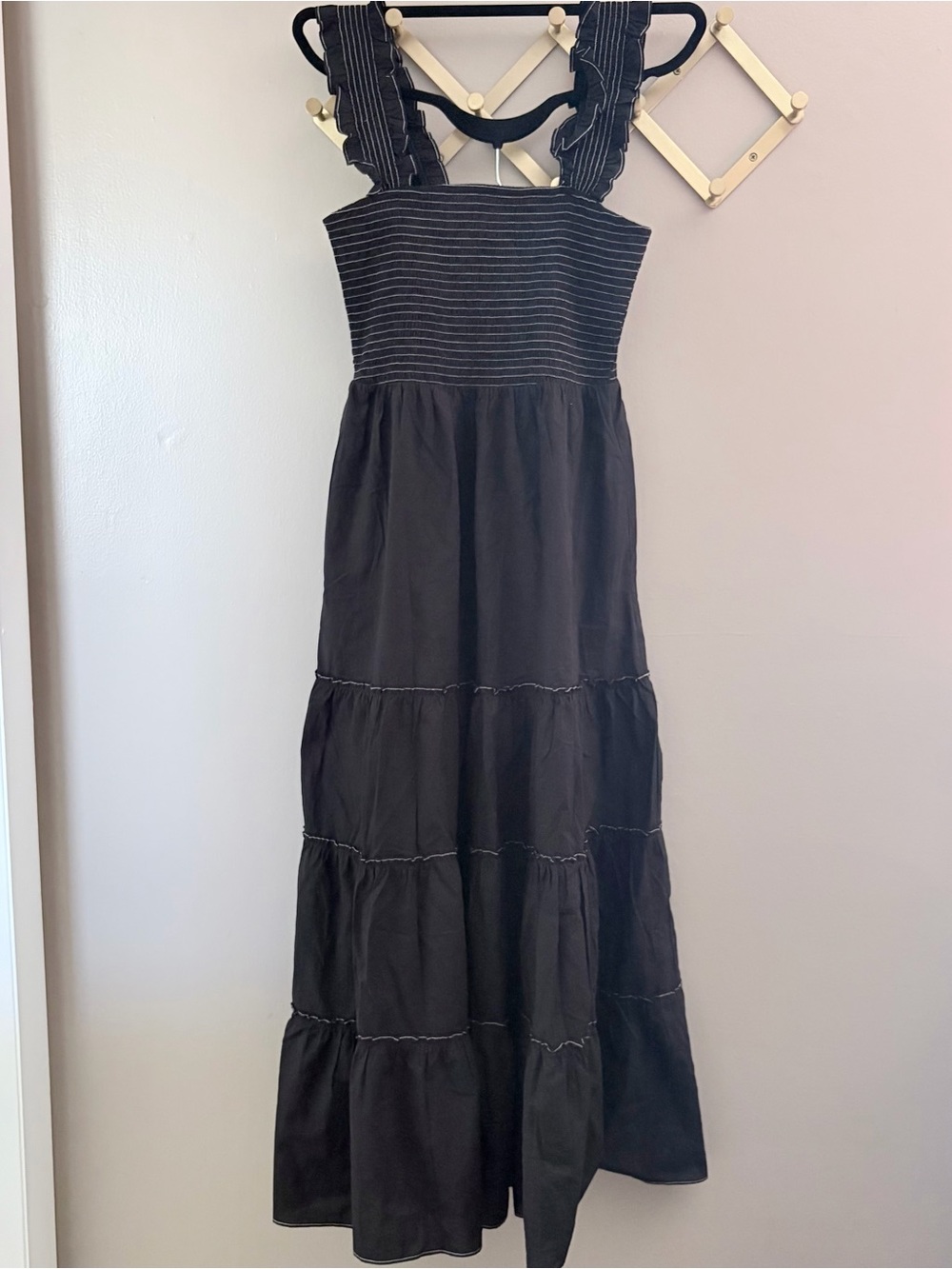 Lucy Paris Black Smocked Ruffle Tiered Maxi Dress Medium